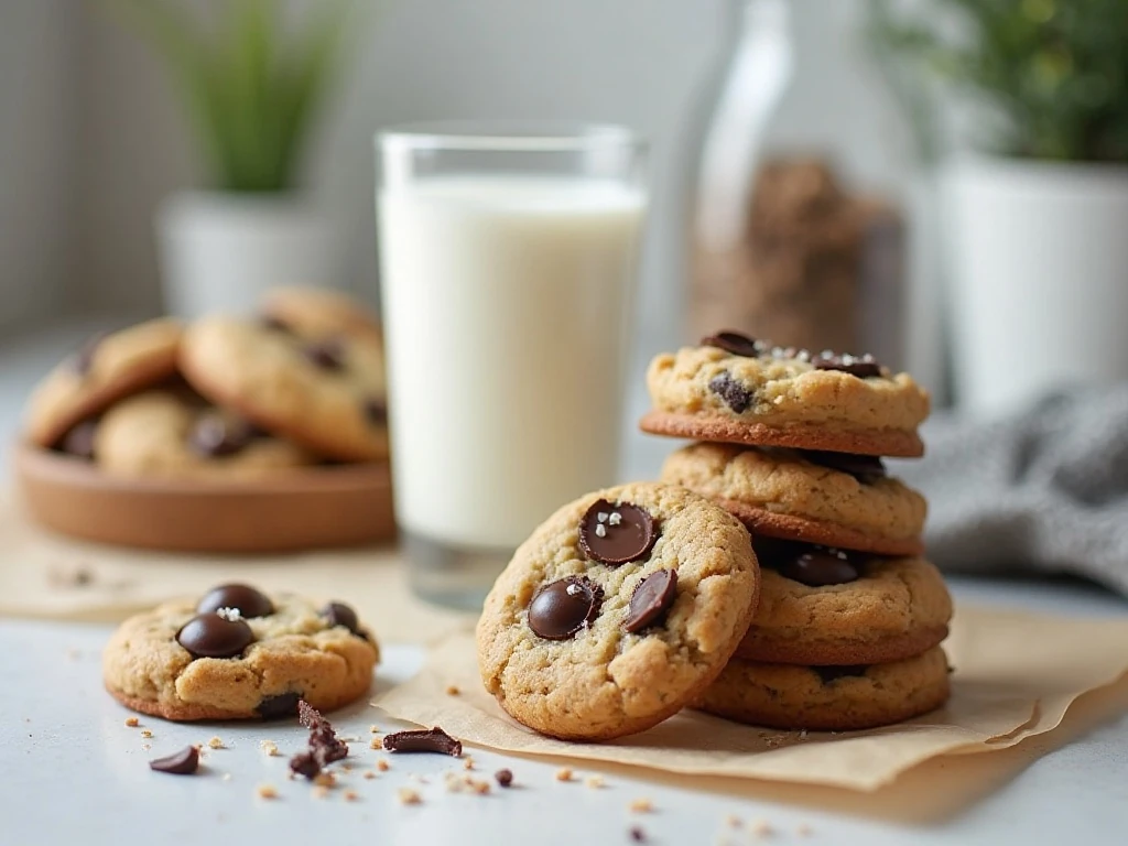 Kitchen sink cookies served with milk and stored in a container