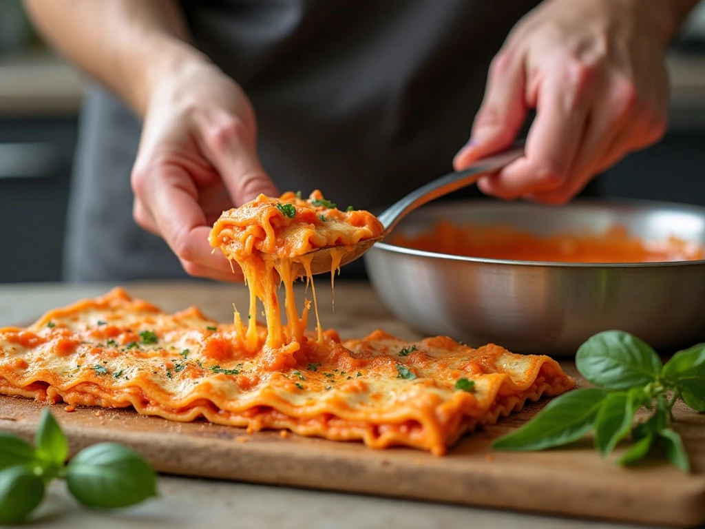 Filling lasagna noodles with ricotta mixture for roll-ups