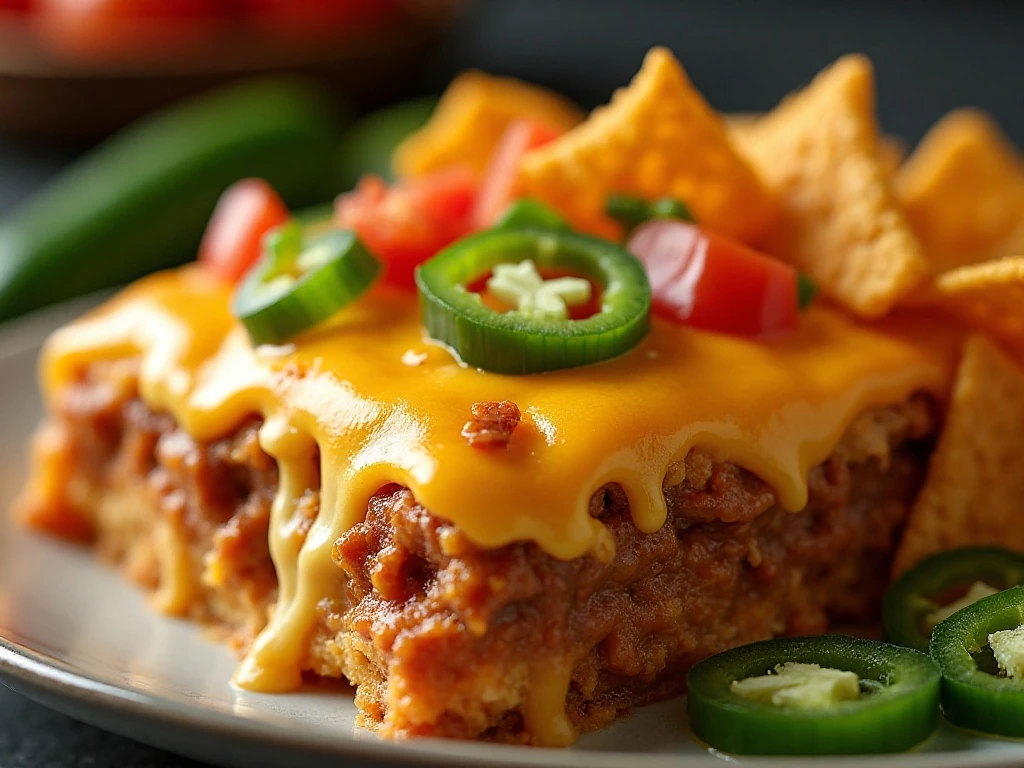 Crisp Dorito topping and fresh garnishes for layered casserole