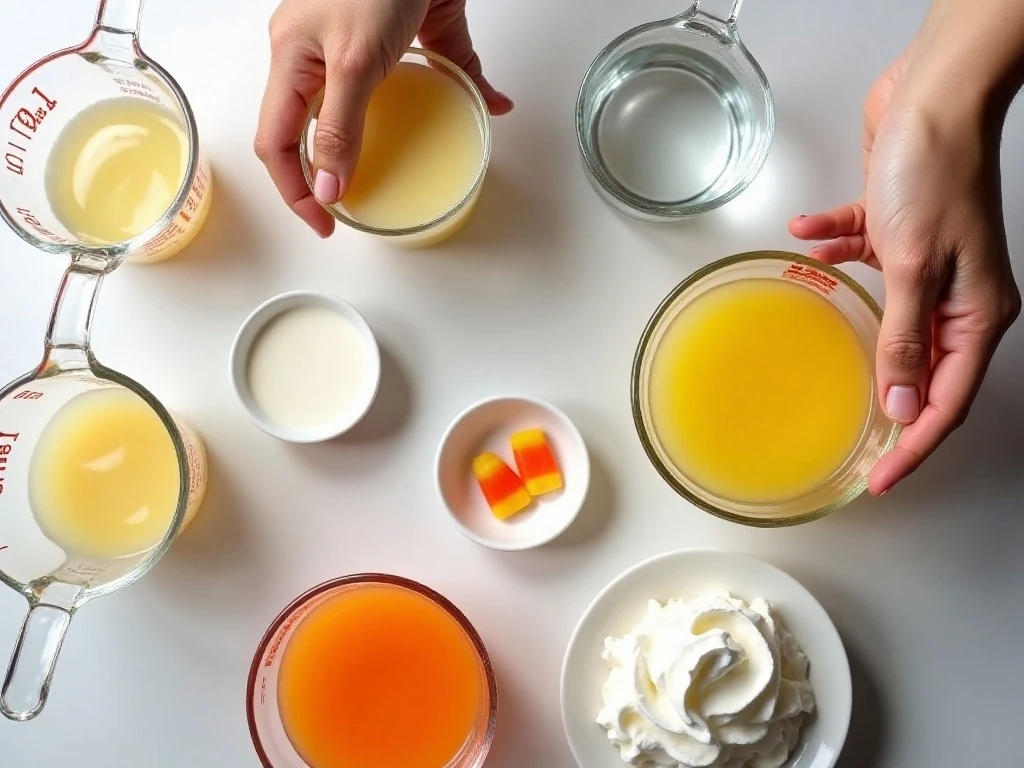 Ingredients for layered Jello Candy Corn Cups