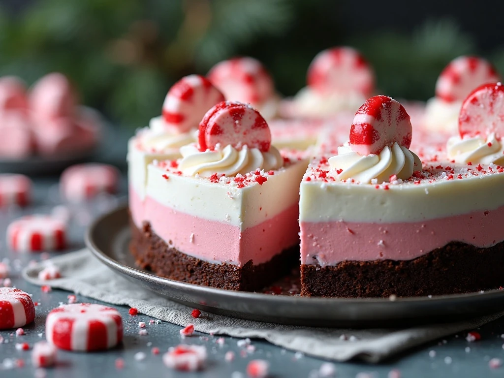 Finished easy layered peppermint pie served for the holidays