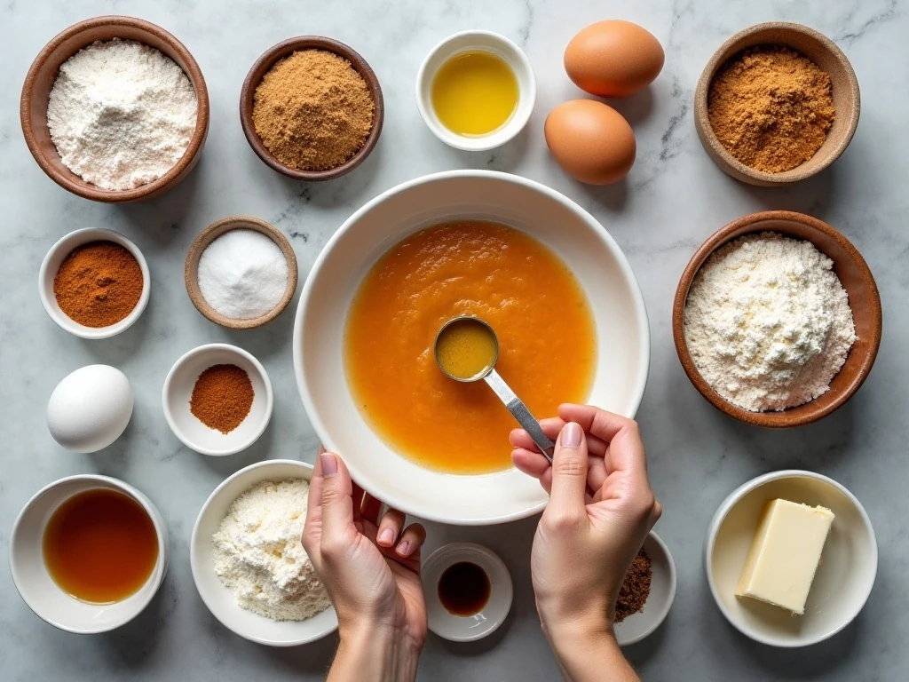 Ingredients for layered pumpkin cake and cream-cheese frosting