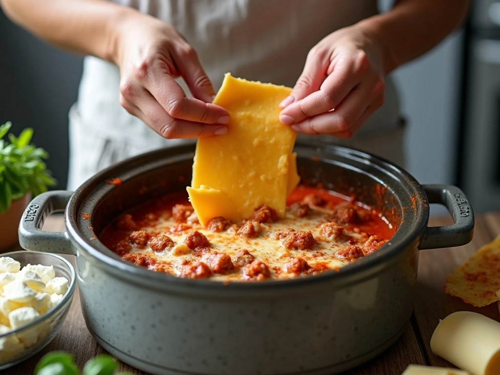 Layering uncooked noodles and sauce in a crock pot
