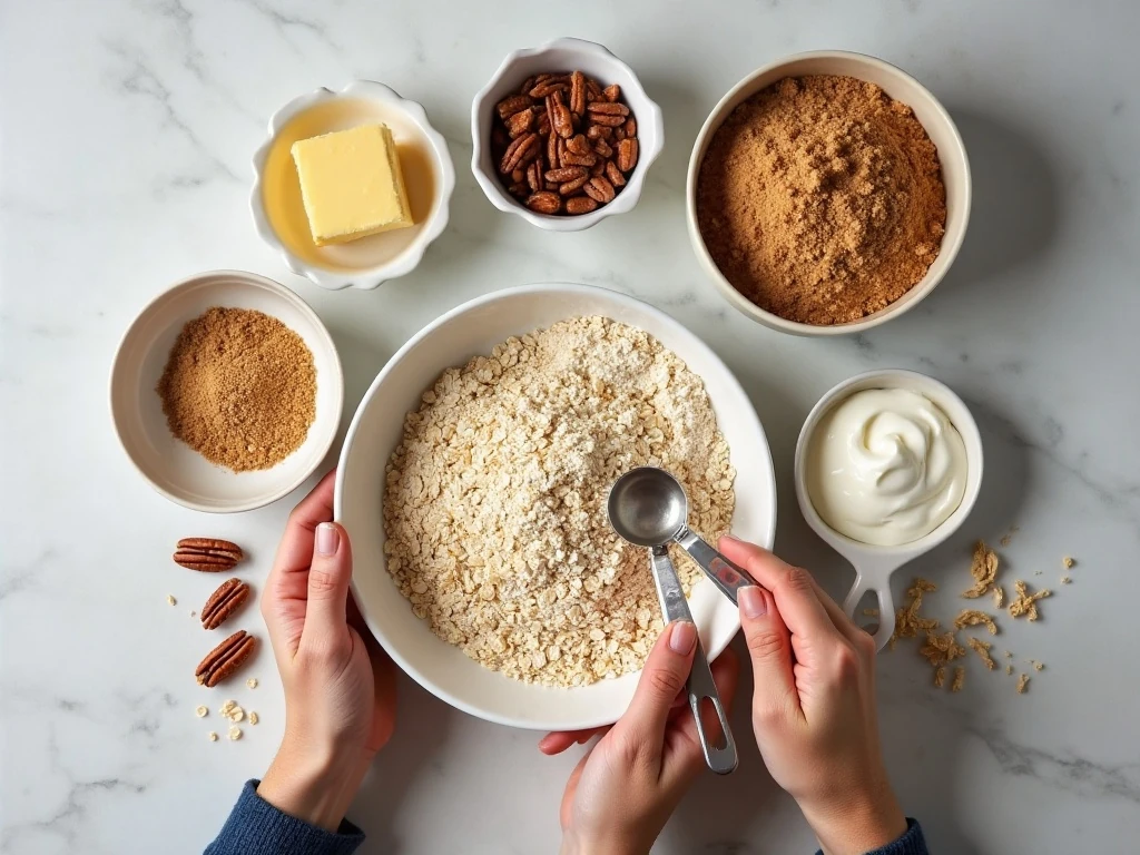 Ingredients for Lazy Daisy oatmeal cake and coconut pecan topping