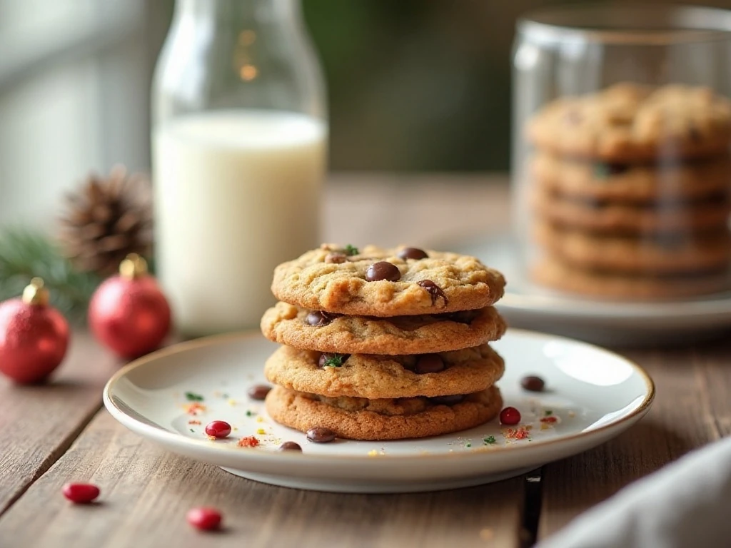 Leftover candy cookies served with milk and arranged for a holiday dessert table