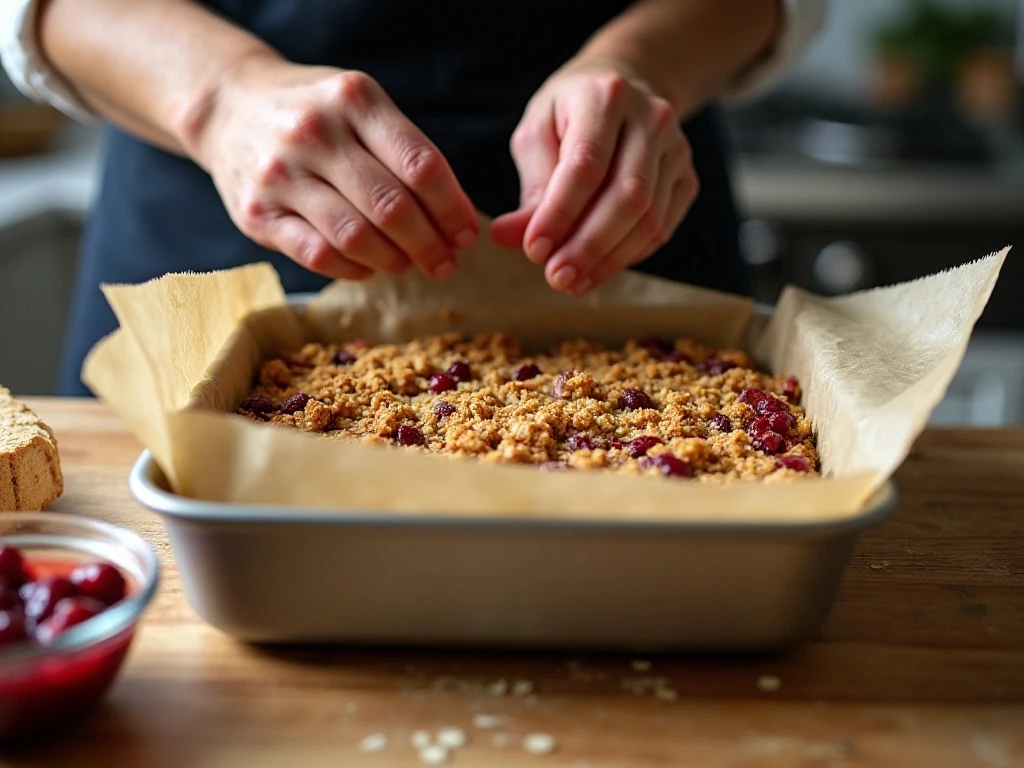 Preparing the oat crust for leftover cranberry sauce bars
