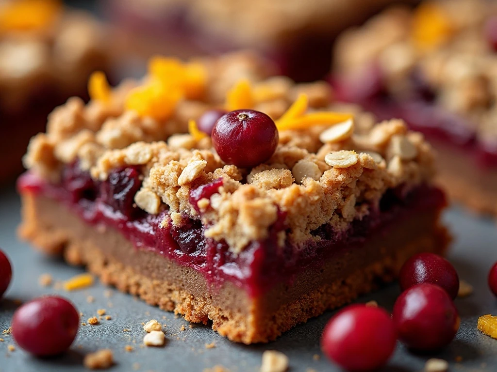 Cranberry oat bars with orange zest, cinnamon, and pecans