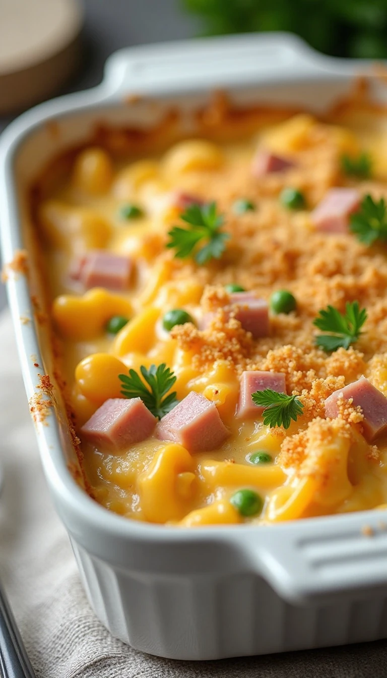 Easy Leftover Ham Casserole Recipe with Egg Noodles and Peas