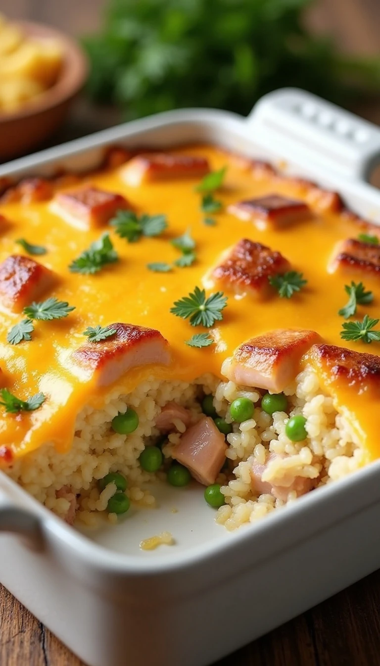 Cheesy Leftover Ham and Turkey Rice Casserole