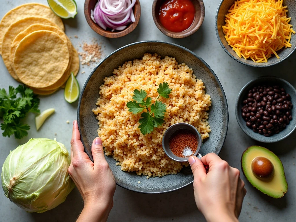 Ingredients for easy leftover rice tacos