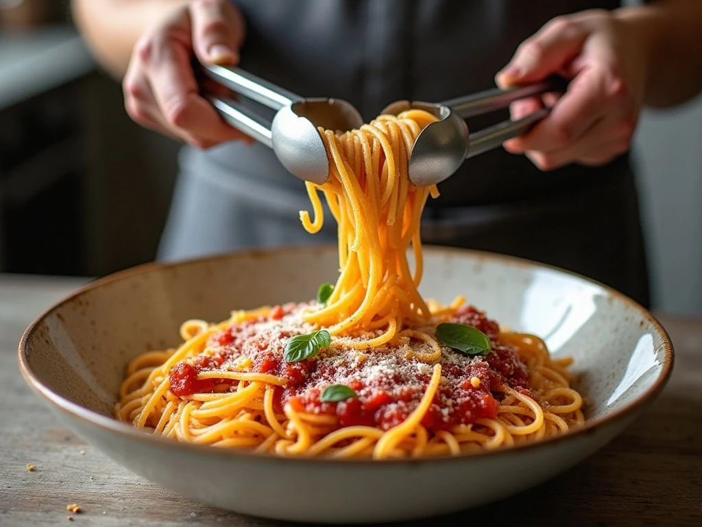 Mixing leftover spaghetti with the egg and cheese mixture