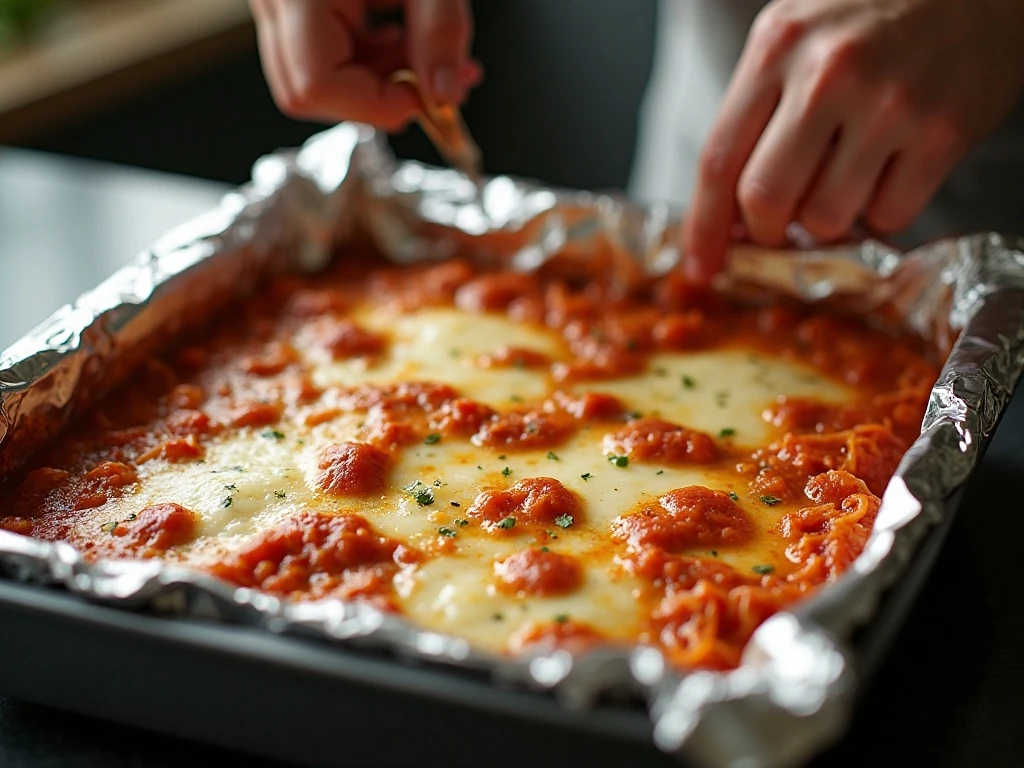 Removing foil before browning the mozzarella on spaghetti casserole
