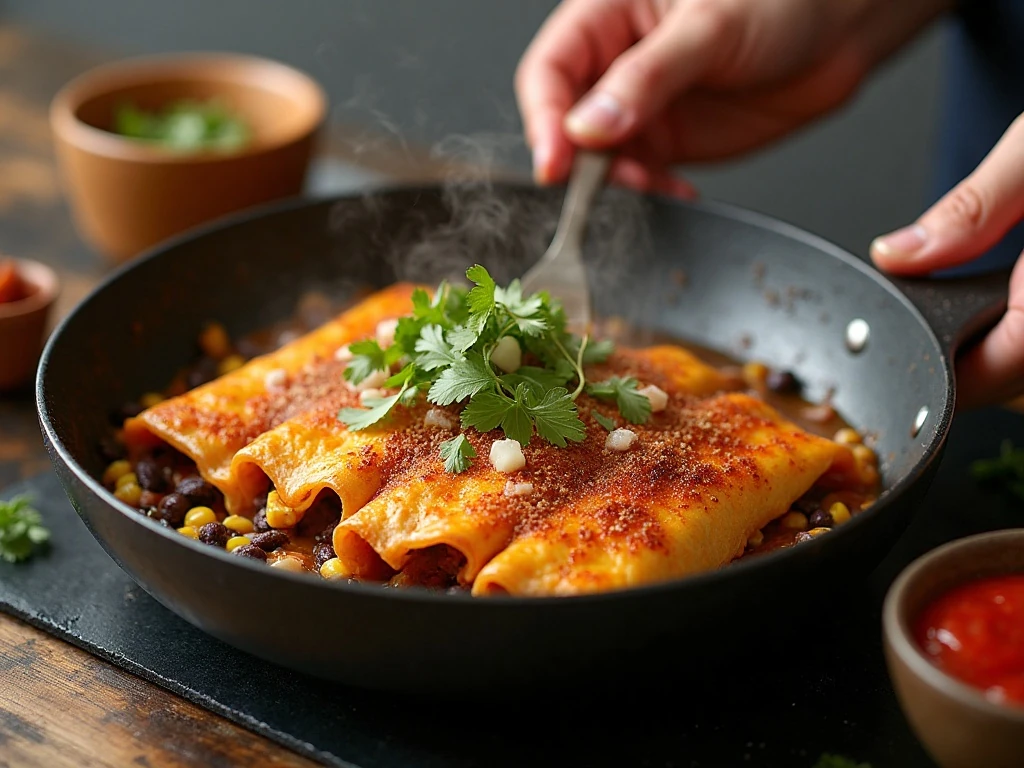 Savory turkey enchilada filling in a skillet