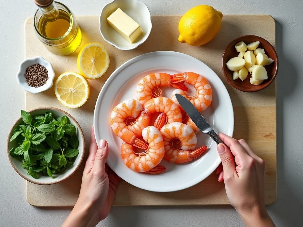 Ingredients for easy lemon and herb shrimp