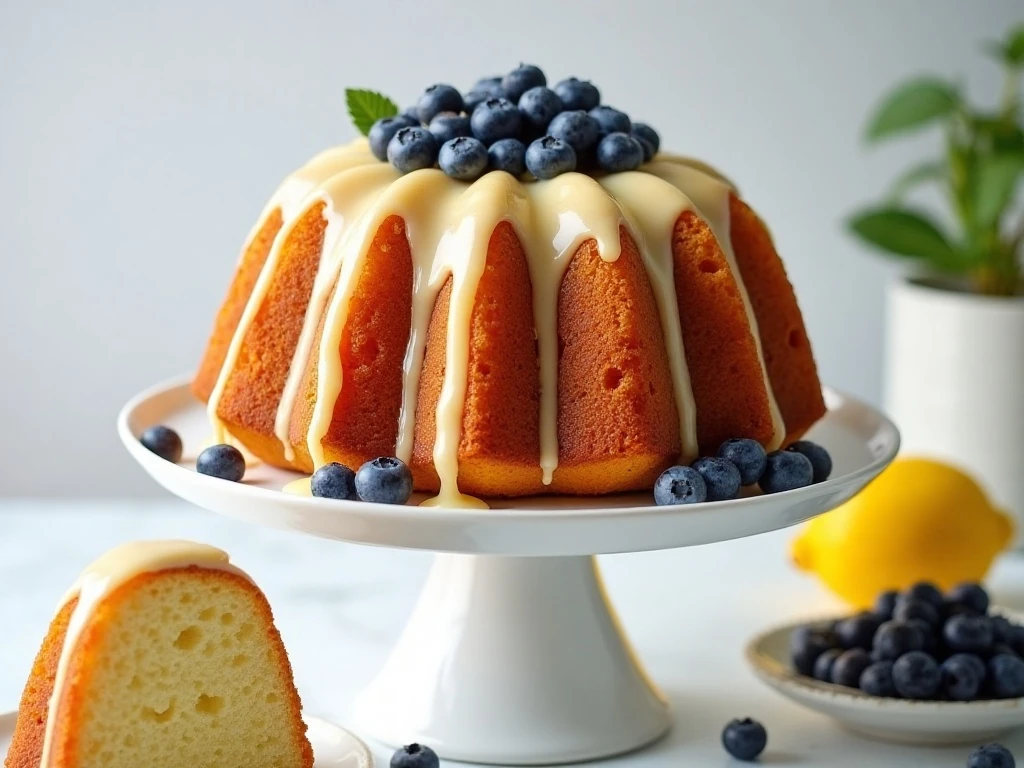 Moist lemon blueberry Bundt cake with lemon glaze