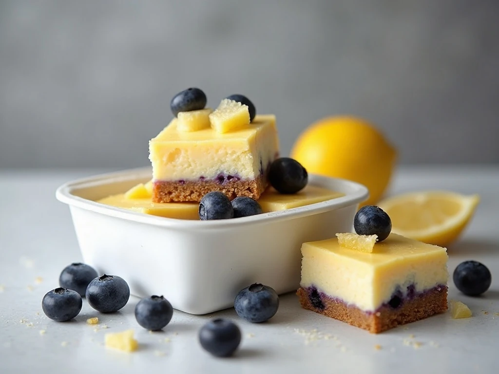 Chilled lemon blueberry cheesecake bars prepared for storage