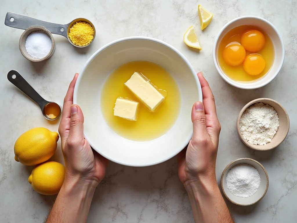 Ingredients for easy lemon brownies and lemon glaze