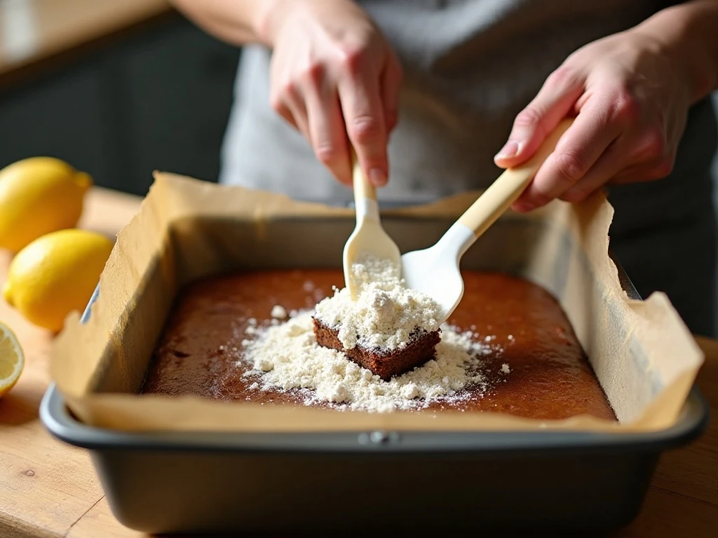 Folding flour into lemon brownie batter