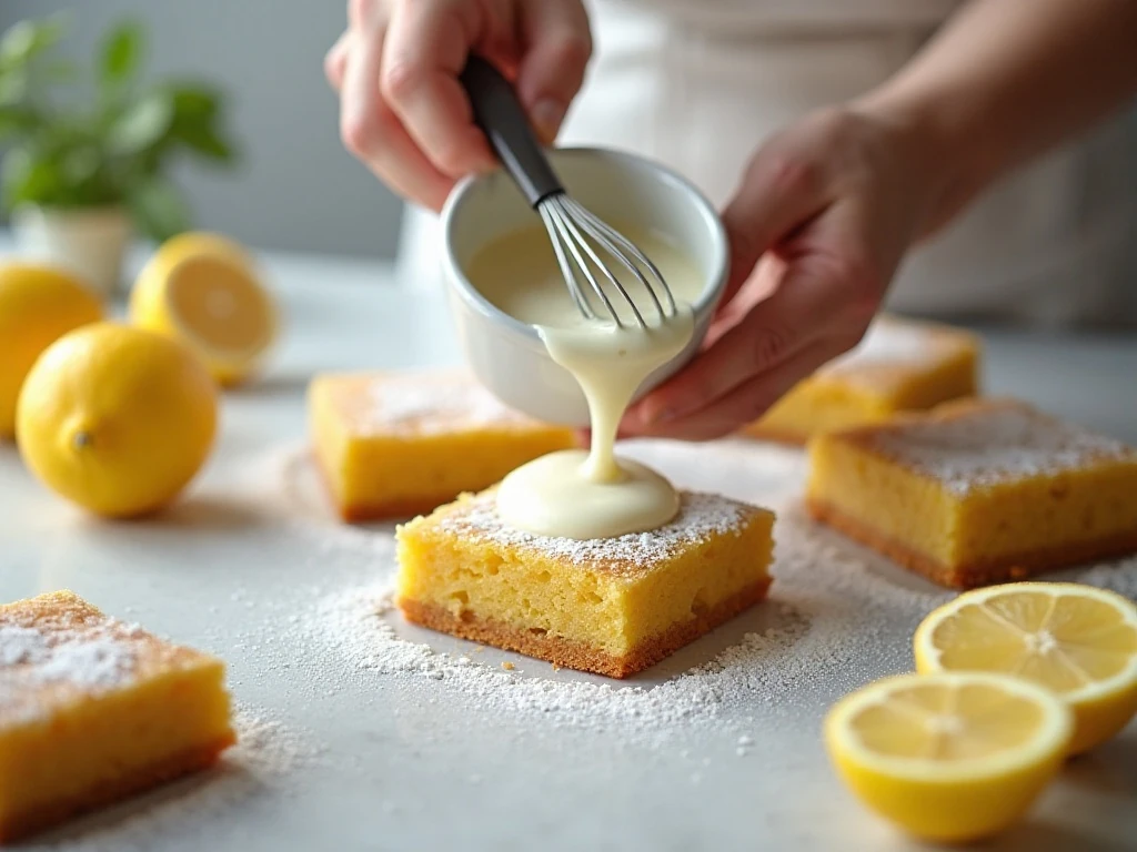Whisking tart lemon glaze for brownies