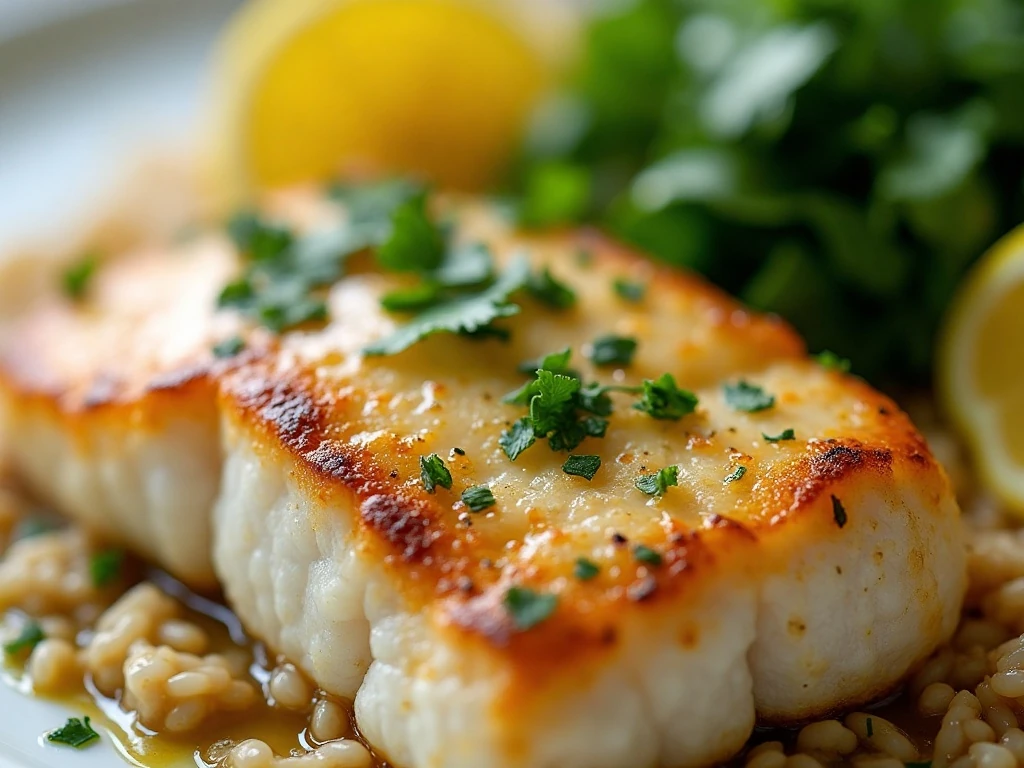 Lemon butter tilapia garnished with parsley and lemon