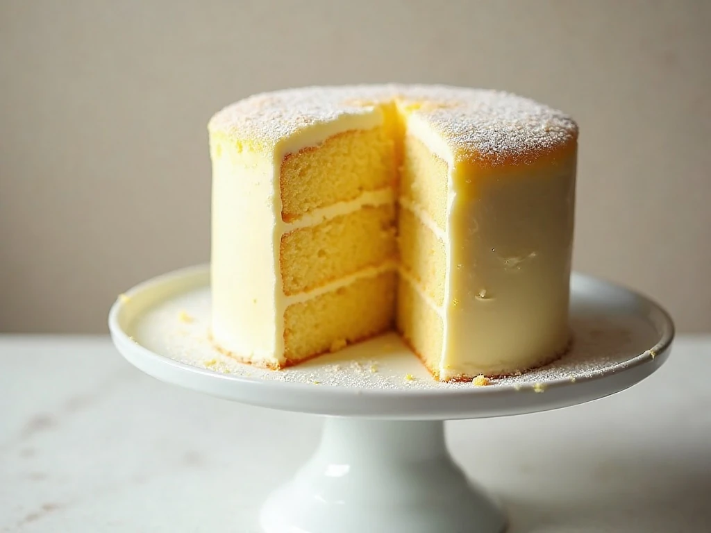 Tall light and fluffy lemon chiffon cake with an airy crumb