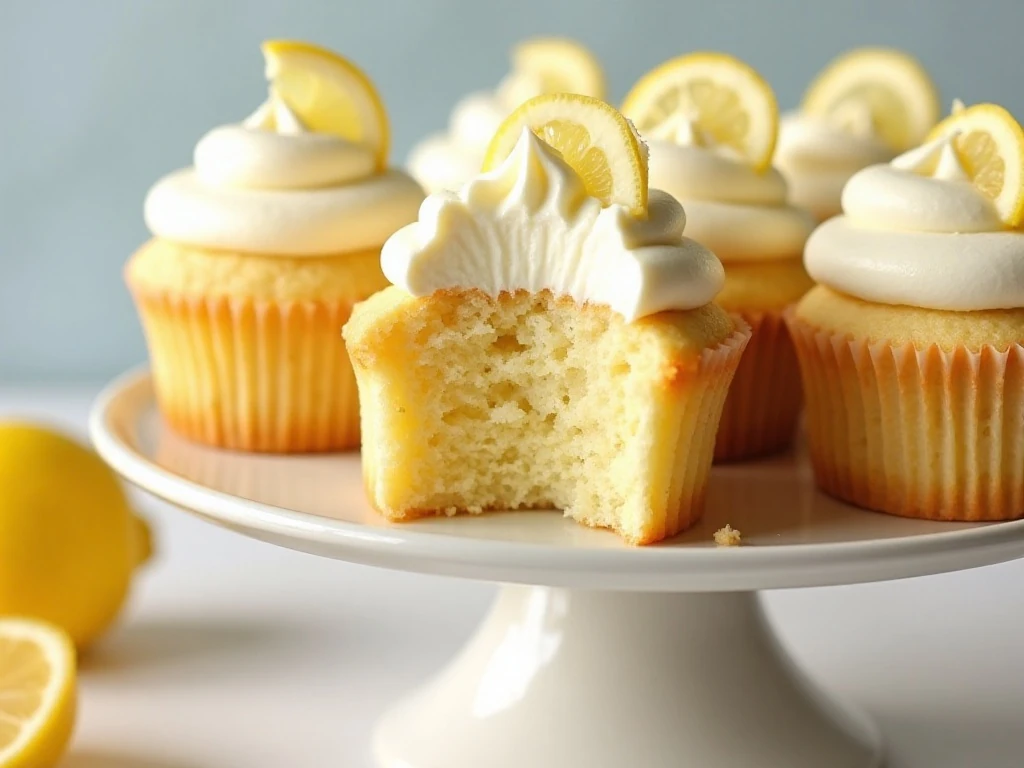 Light lemon chiffon cupcakes with fluffy lemon frosting