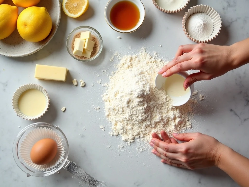 Ingredients for lemon chiffon cupcakes arranged for baking