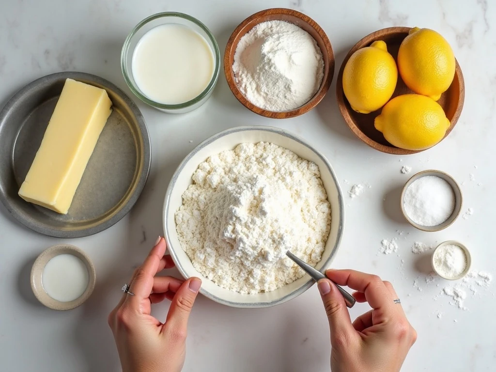 Ingredients for an easy lemon drizzle cake