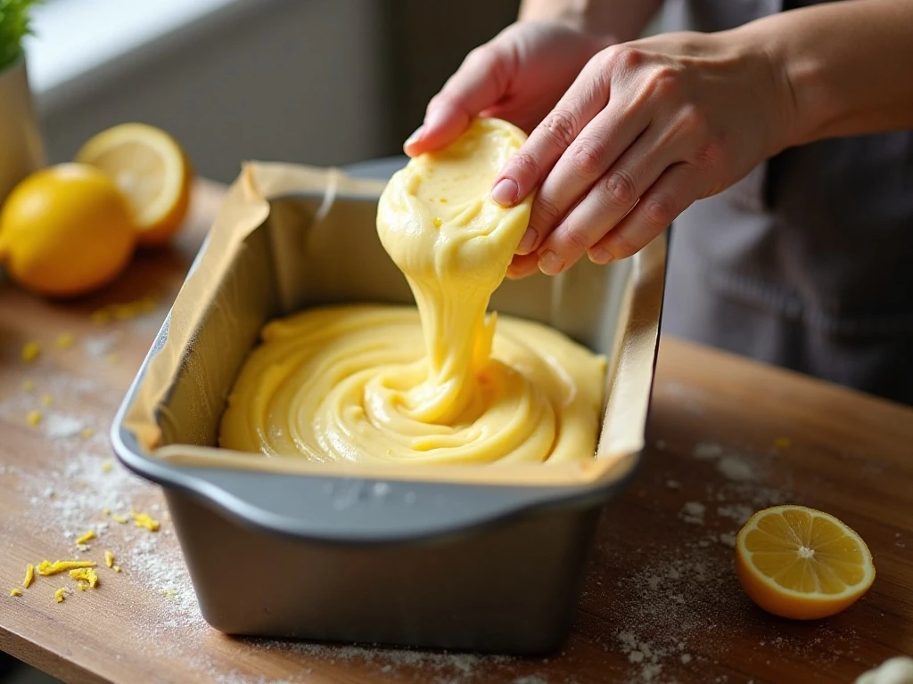 Folding lemon cake batter before baking