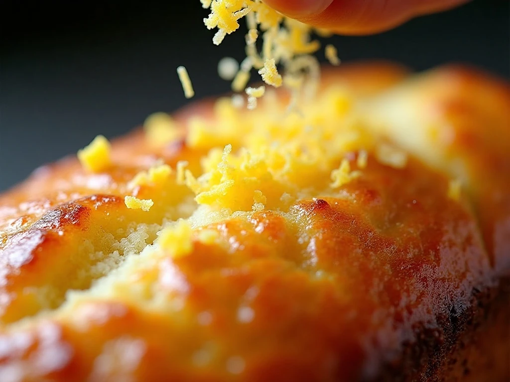 Lemon zest and sugar topping on lemon drizzle cake