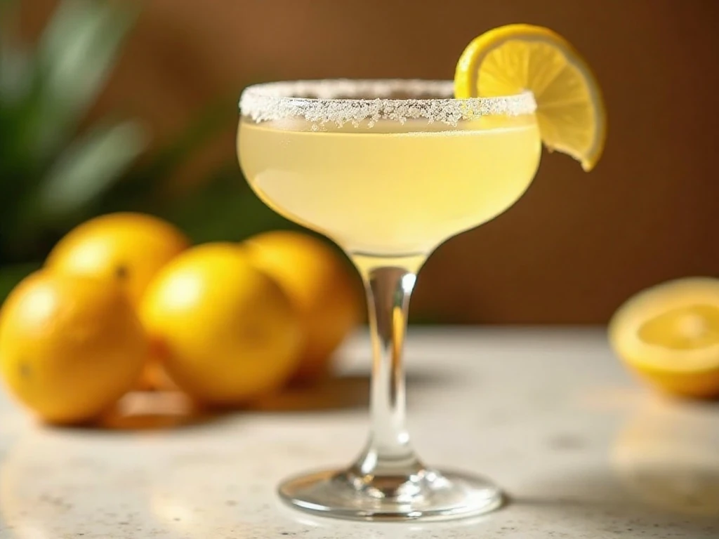 Bright Lemon Drop Martini with a sugar rim and lemon twist