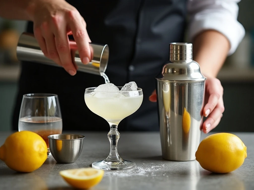 Shaking Lemon Drop Martini ingredients with ice