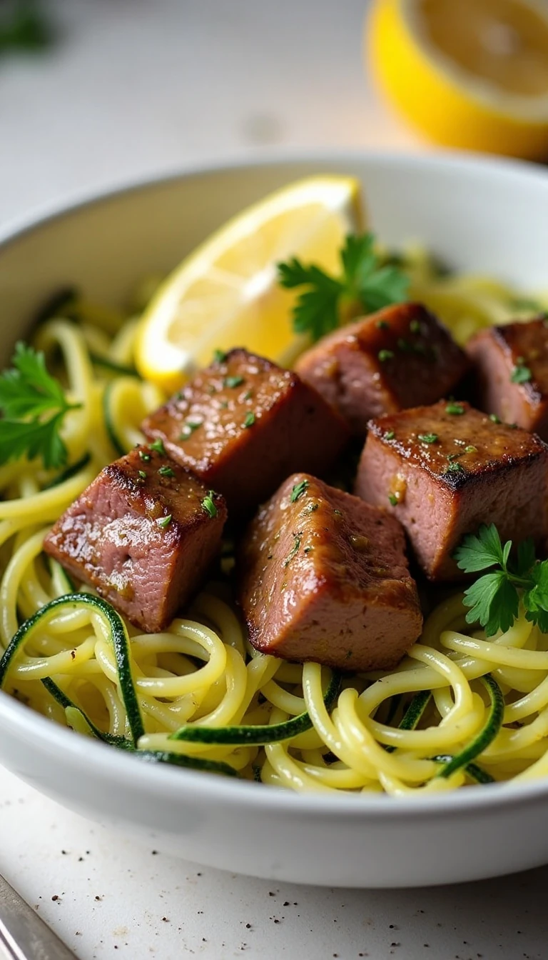 Lemon Garlic Butter Steak With Zucchini Noodles Recipe