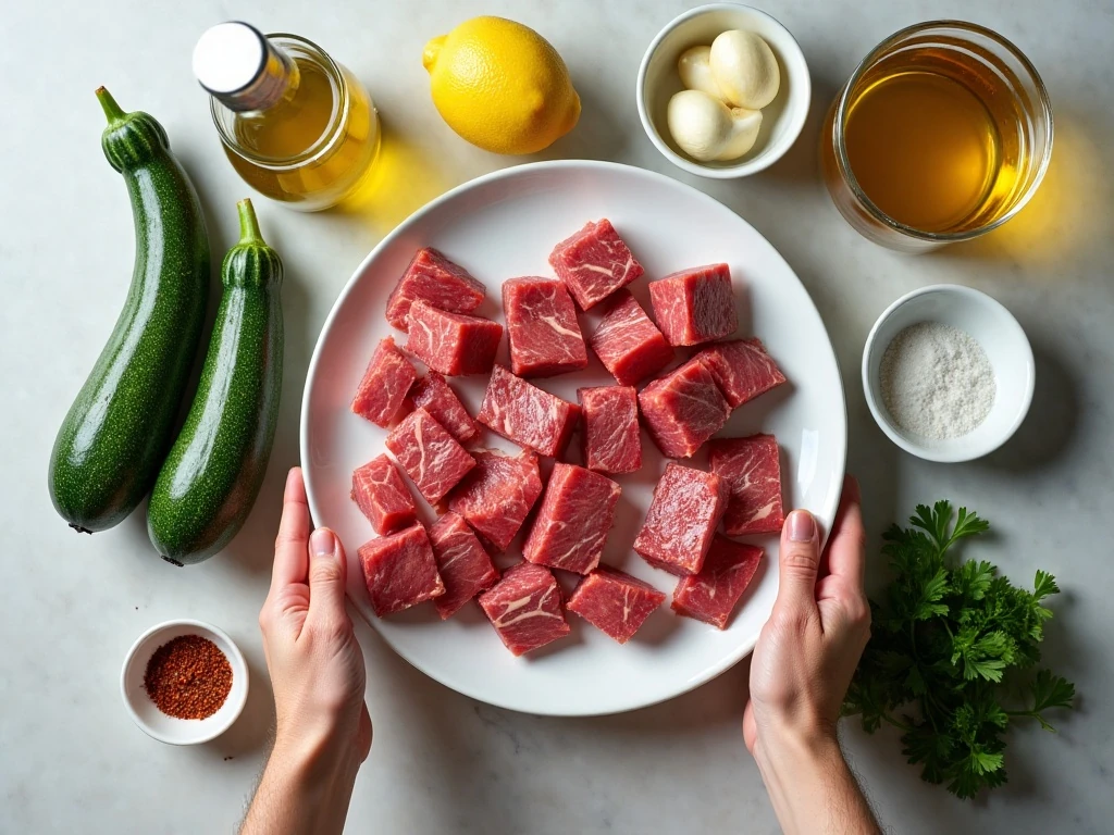 Ingredients for lemon garlic butter steak with zucchini noodles