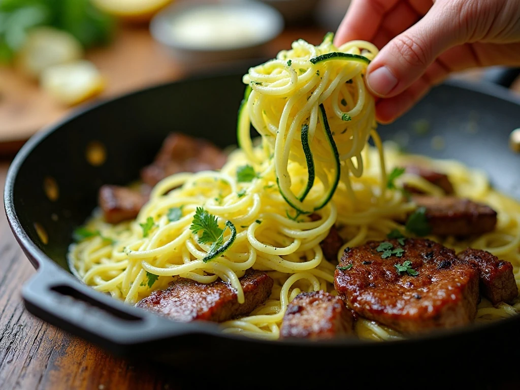 Zucchini noodles tossed in lemon garlic butter sauce
