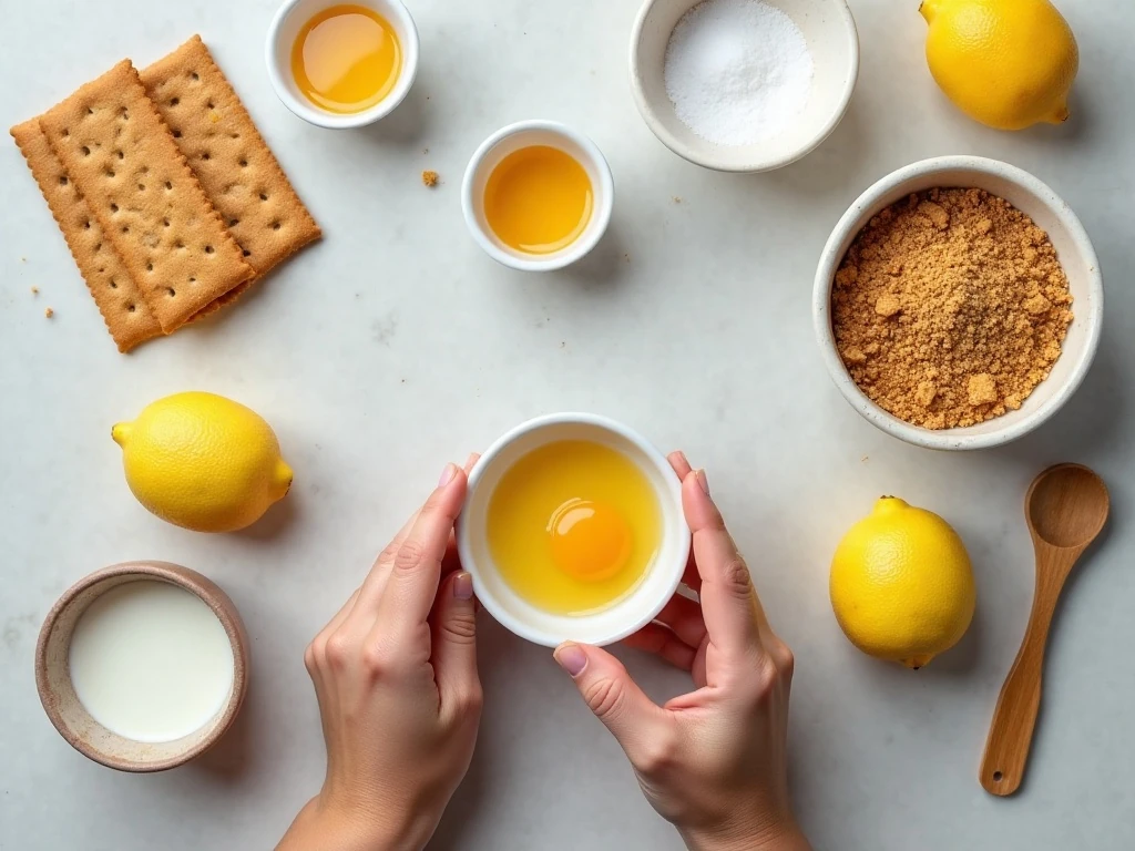 Ingredients for lemon graham crumble bars arranged for baking