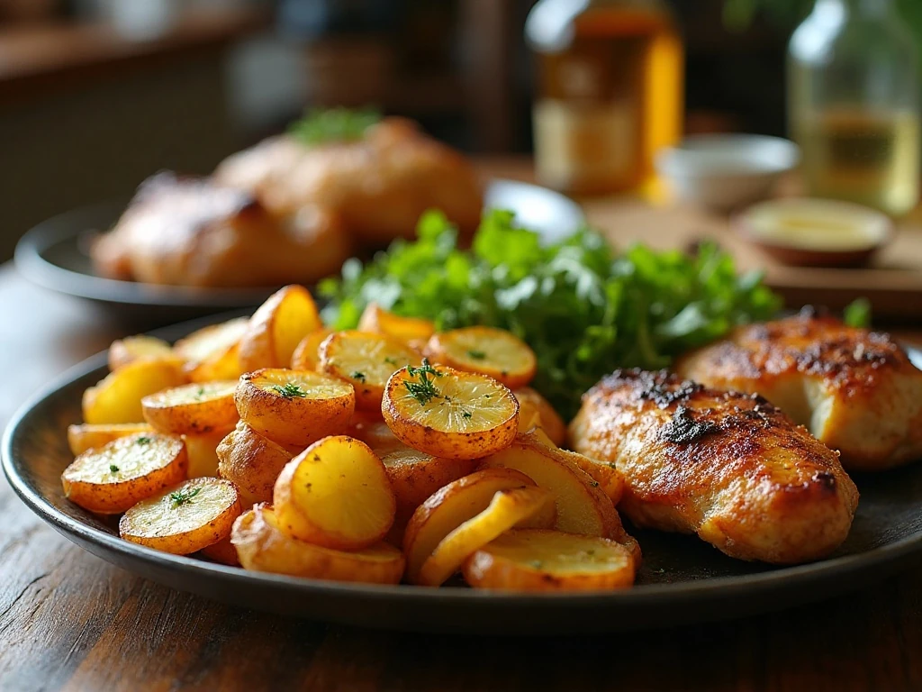 Crispy lemon herb roasted potatoes served as a golden dinner side dish