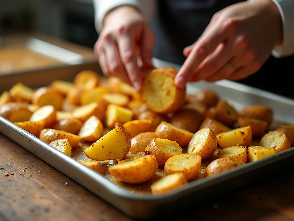 Potatoes spaced on a baking sheet for crisp roasting