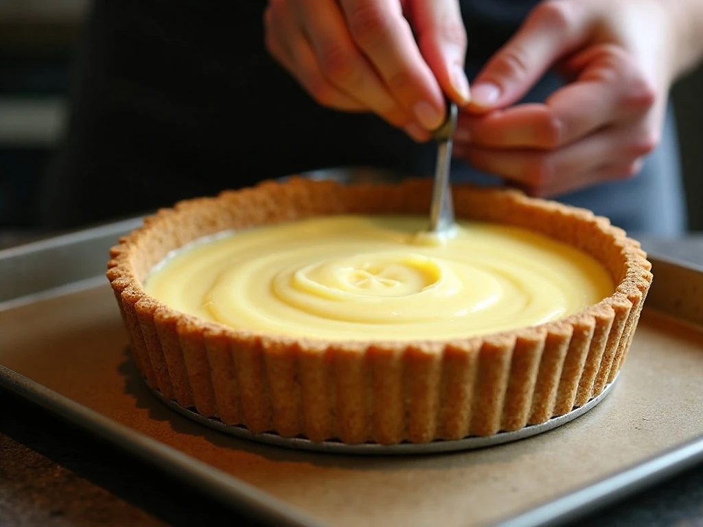 Lemon icebox pie baking until the edges are set