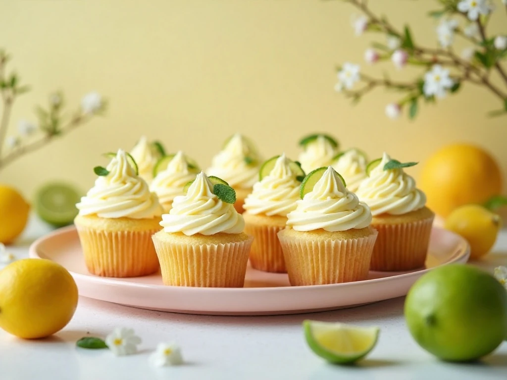 A platter of refreshing lemon-lime cupcakes with citrus buttercream