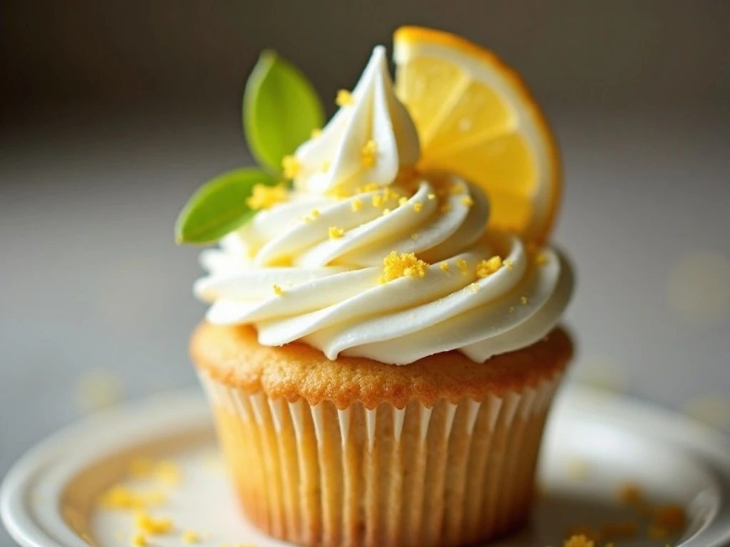 Citrus buttercream cupcake decorated with lemon and lime zest