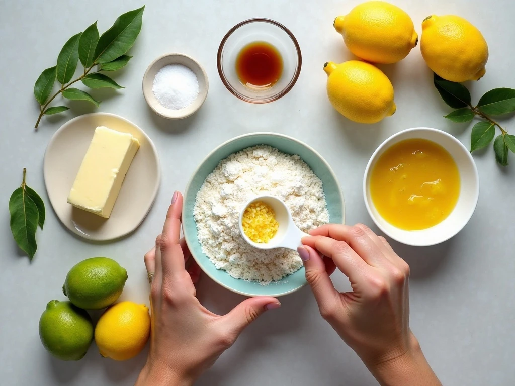 Ingredients for lemon lime shortbread thumbprint cookies
