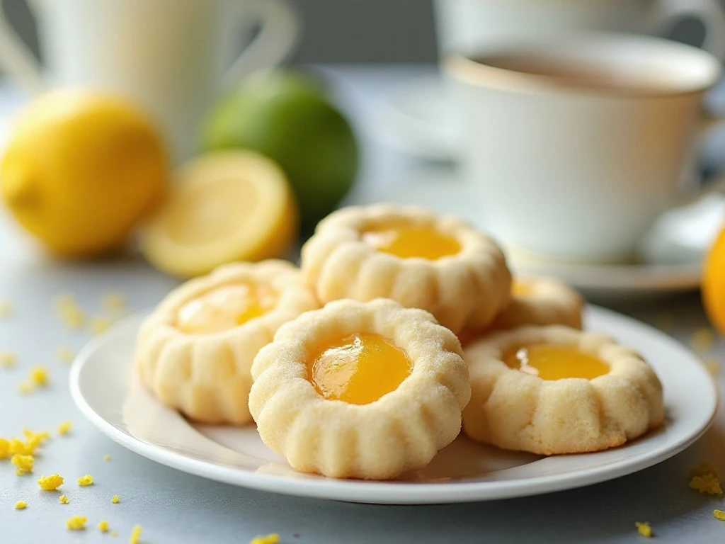 Glazed lemon lime thumbprint cookies with citrus garnish