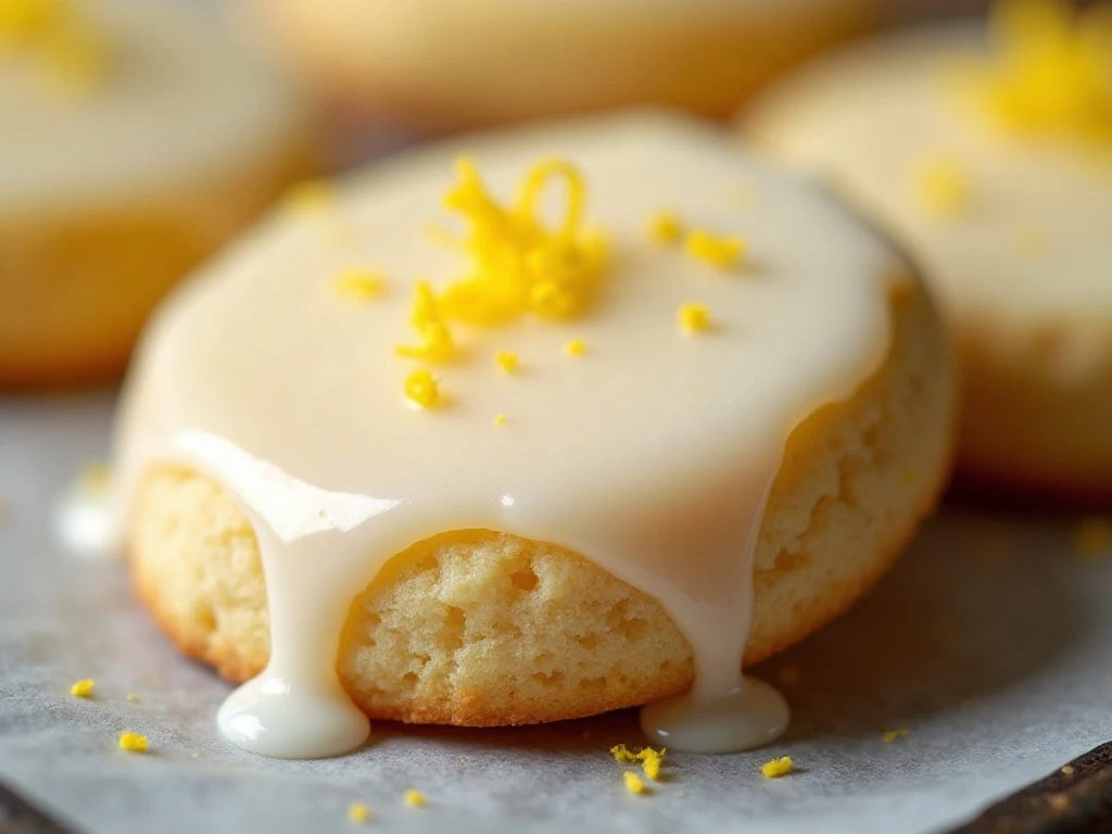 Close-up of the tender crumb and lemon glaze on a meltaway cookie