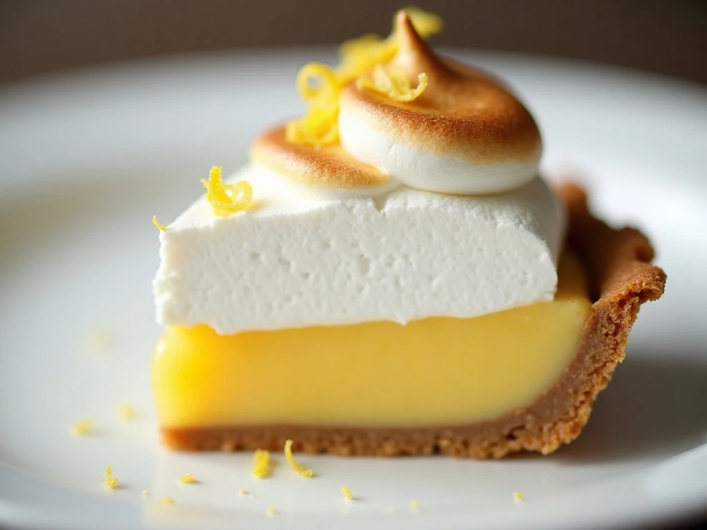 Slice of lemon meringue pie with toasted meringue