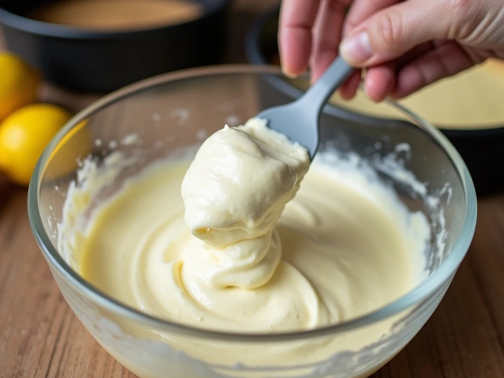 Whipped cream being folded into lemon mousse mixture