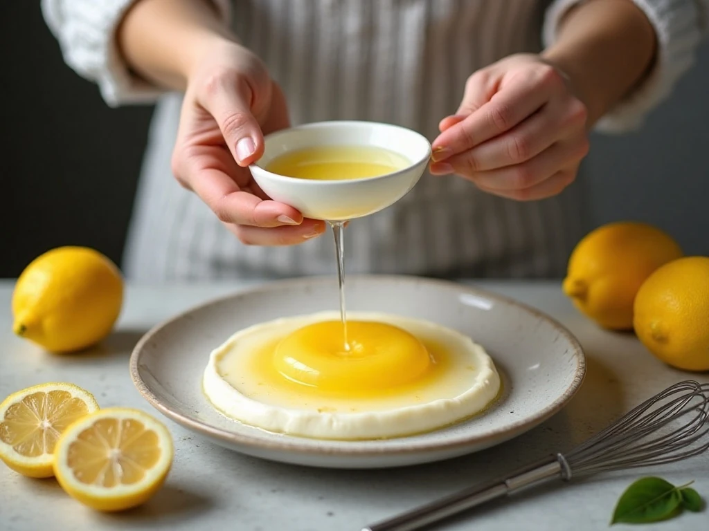 Bloomed gelatin being gently melted for lemon mousse