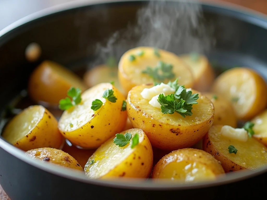 Tender potatoes coated with lemon butter and fresh parsley