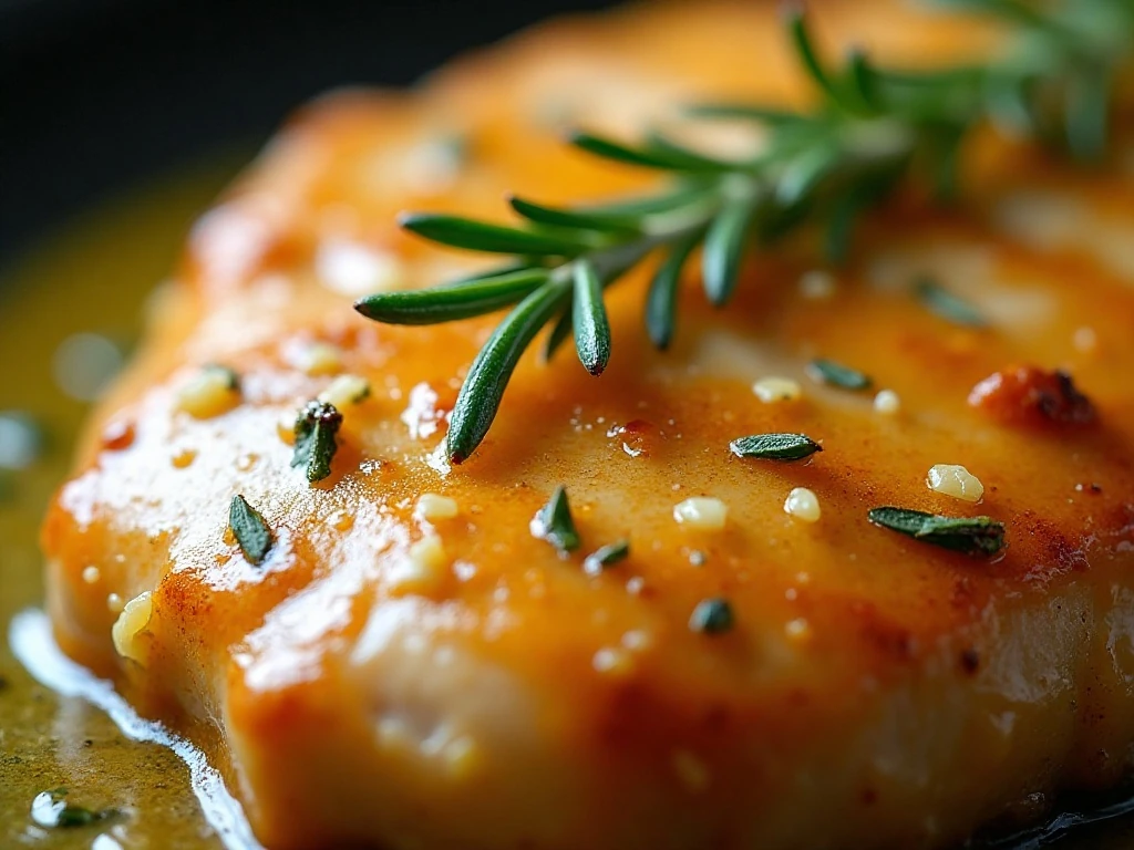 Close-up of lemon rosemary sauce and tender chicken
