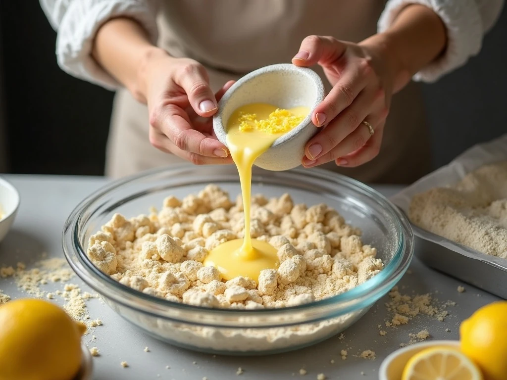 Making chunky lemon crumb topping for a square crumb cake